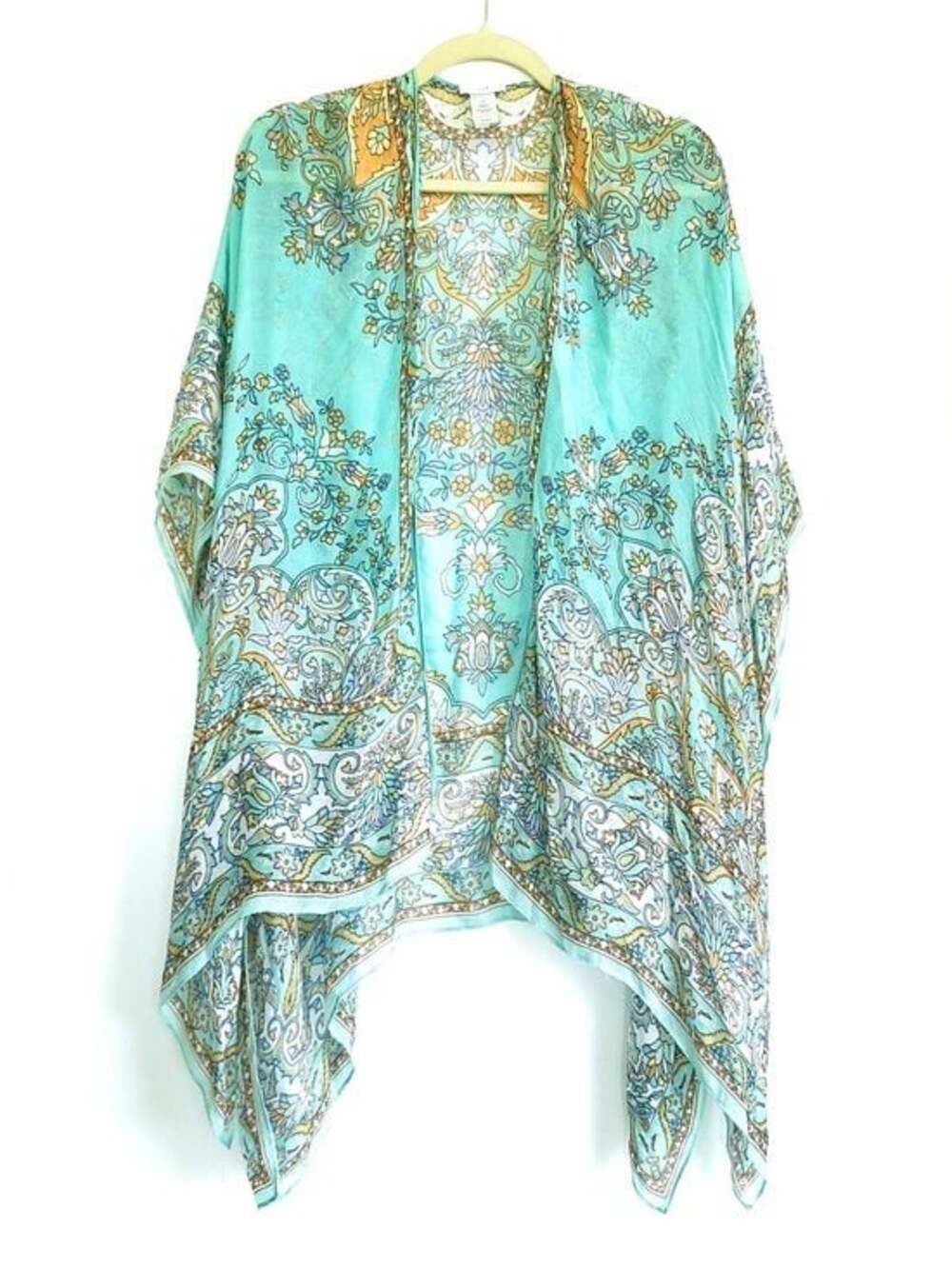 J. Jill Teal and Orange Paisley Sheer Kimono NWOT